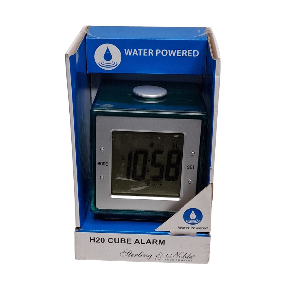 Sterling & Noble H2O Powered Cube Alarm Clock Water Powered Desk Clock Modern